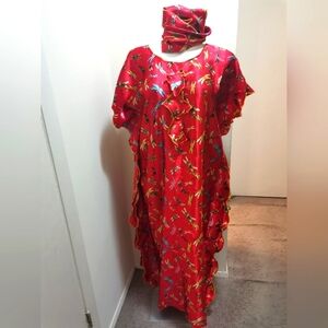 Brand New Custom Made Elegant Multicolore Dragonflies Satin Dress With Scarf.